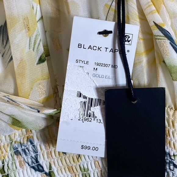 BLACK TAPE Women's Gold Lily Women's Faux-Wrap Smocked Flutter Sleeve Dress SZ M - Picture 10 of 13